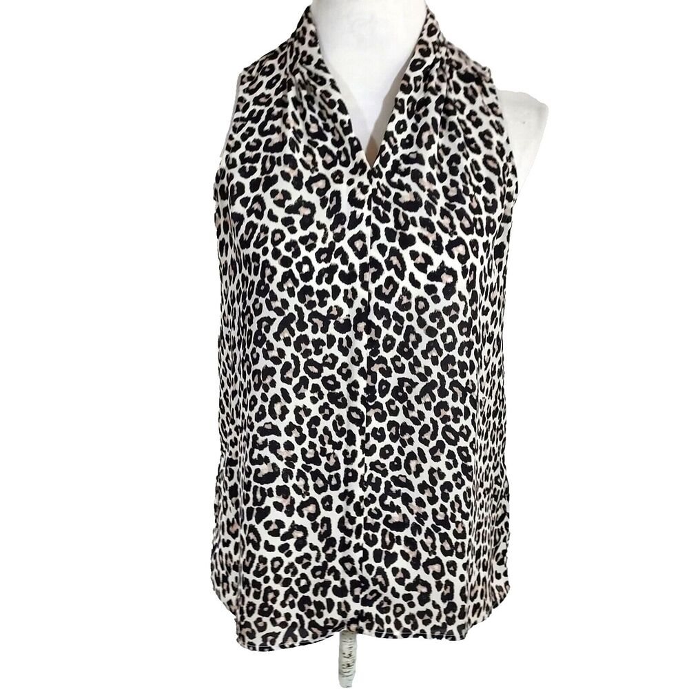 Jasmine Juliana Blouse Top Small Sleeveless Leopard Print Flowy V Neck Shirt